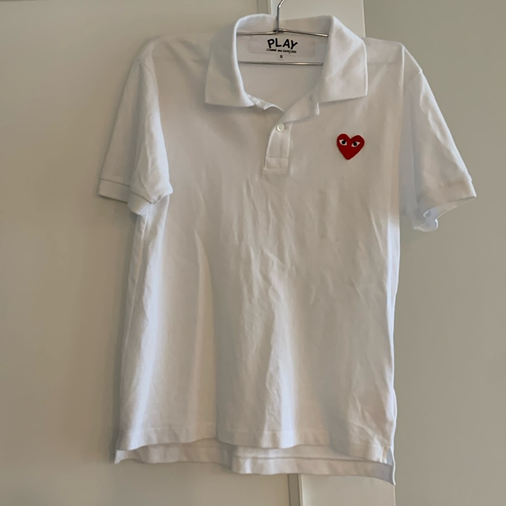 New Kids PLAY Comme des Garcons Md in Japan Cotton White Polo Shirt sz S